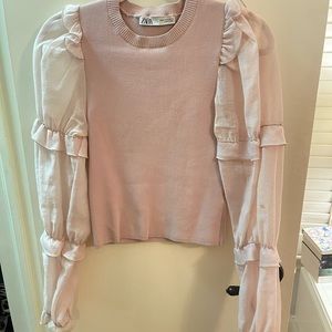 Zara rose sweater with ruffle sleeves